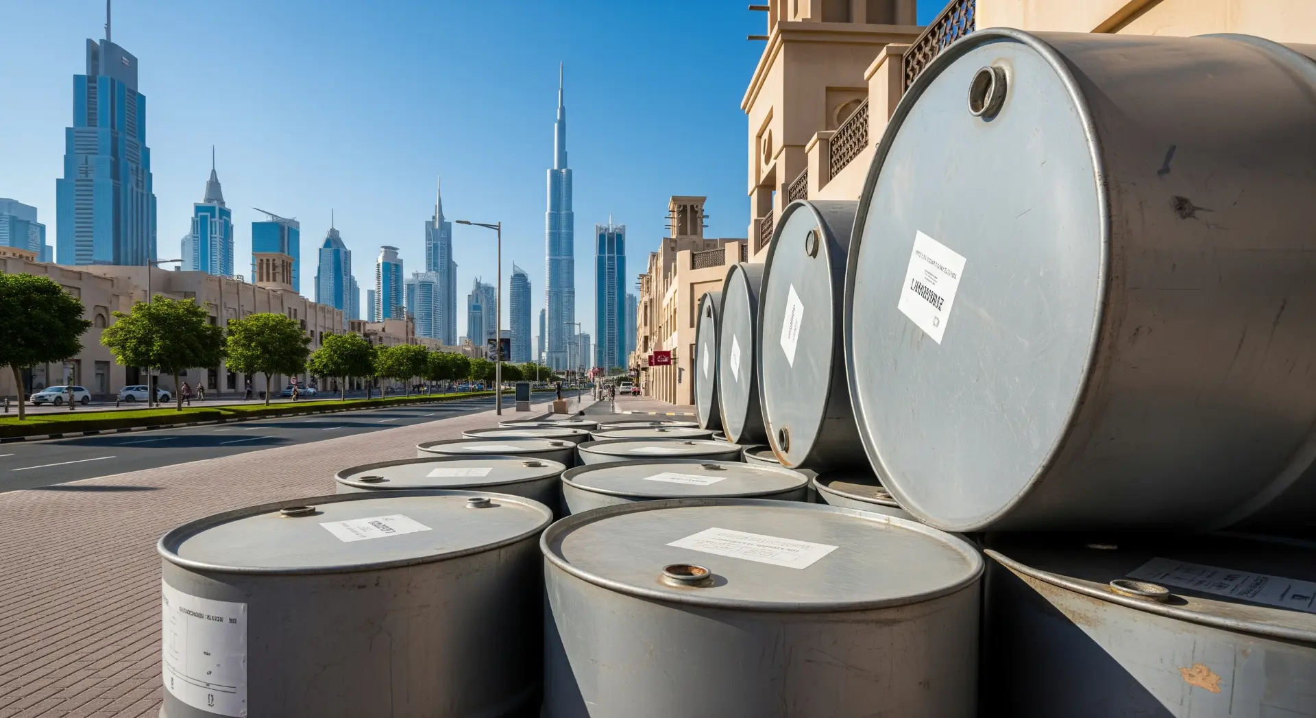 Oil drums in urban dubai setting